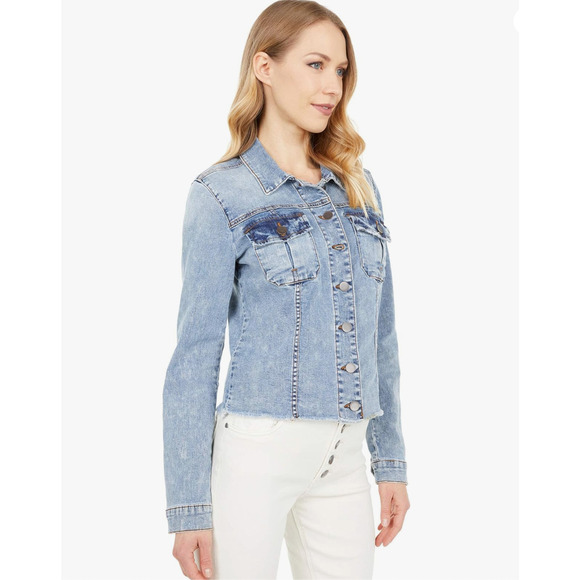 KUT FROM THE KLOTH NWT Kara Denim Jean Jacket in Medium Standard Wash// XS - Picture 2 of 13